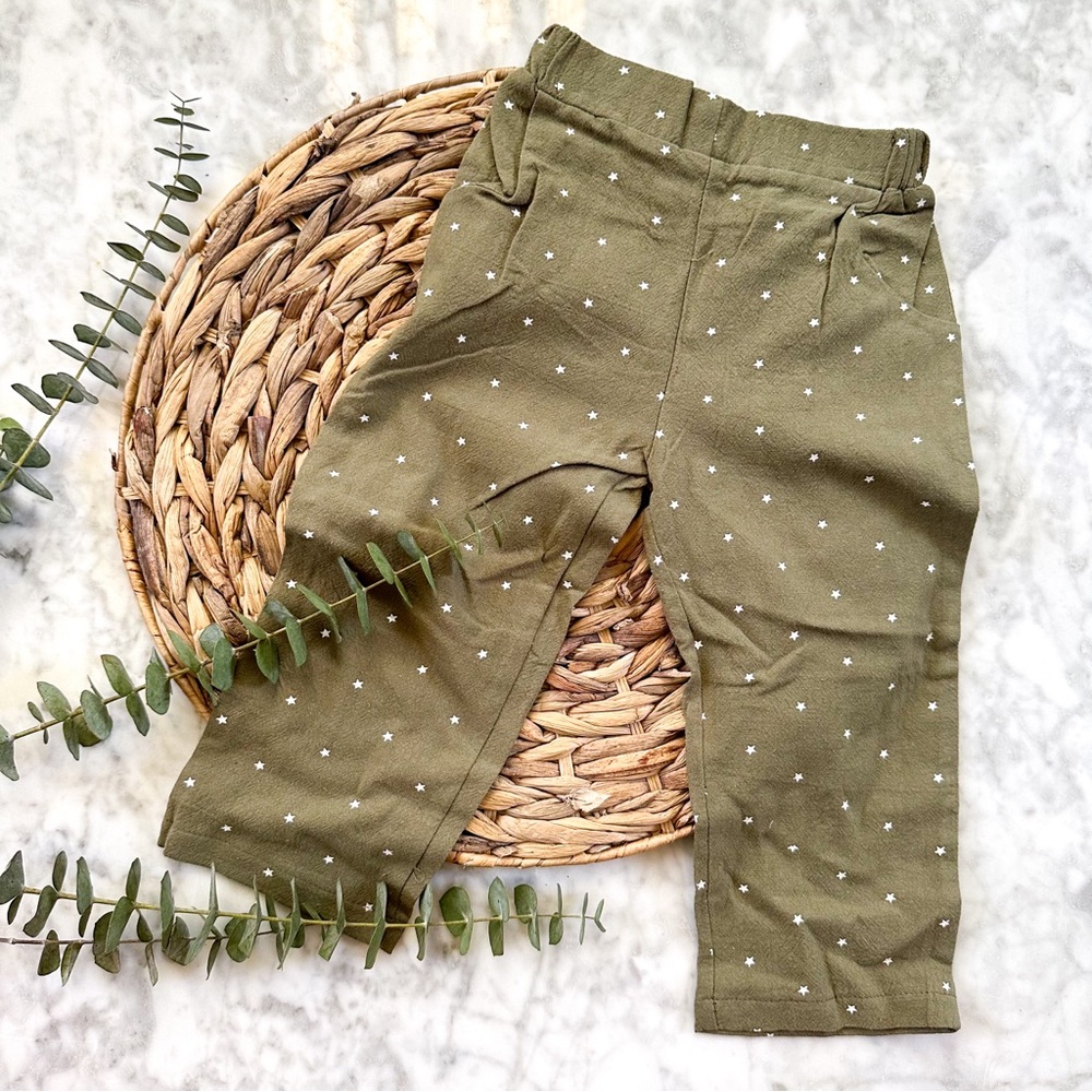 Boutique Toddler Olive Green Stars Gauzy Pants